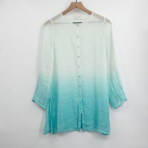 Eileen Fisher 100% Linen Button Down Ombre Dip Dye Tunic Size Small Petite - Picture 2 of 8